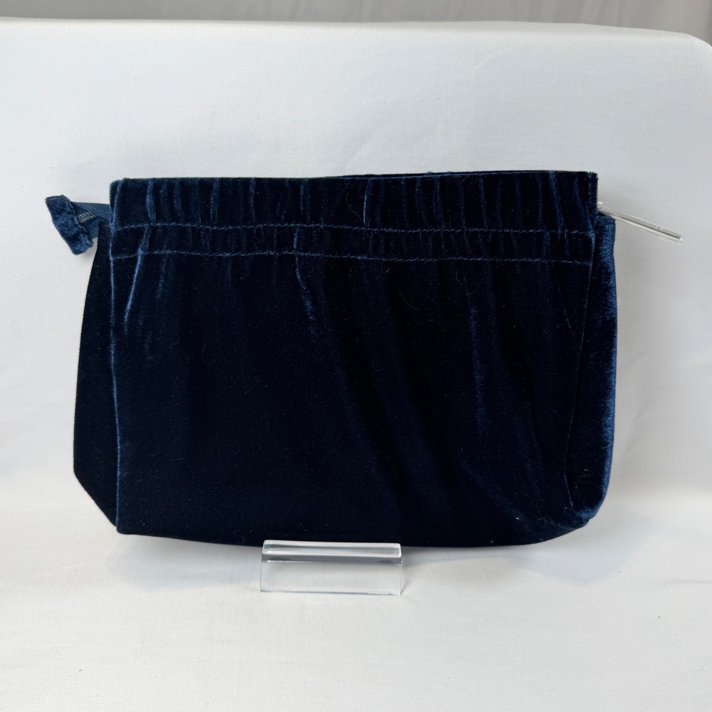 Lancome Cosmetic Bag Womens OS Blue Velvet Zippered Makeup Travel Pouch Luxury